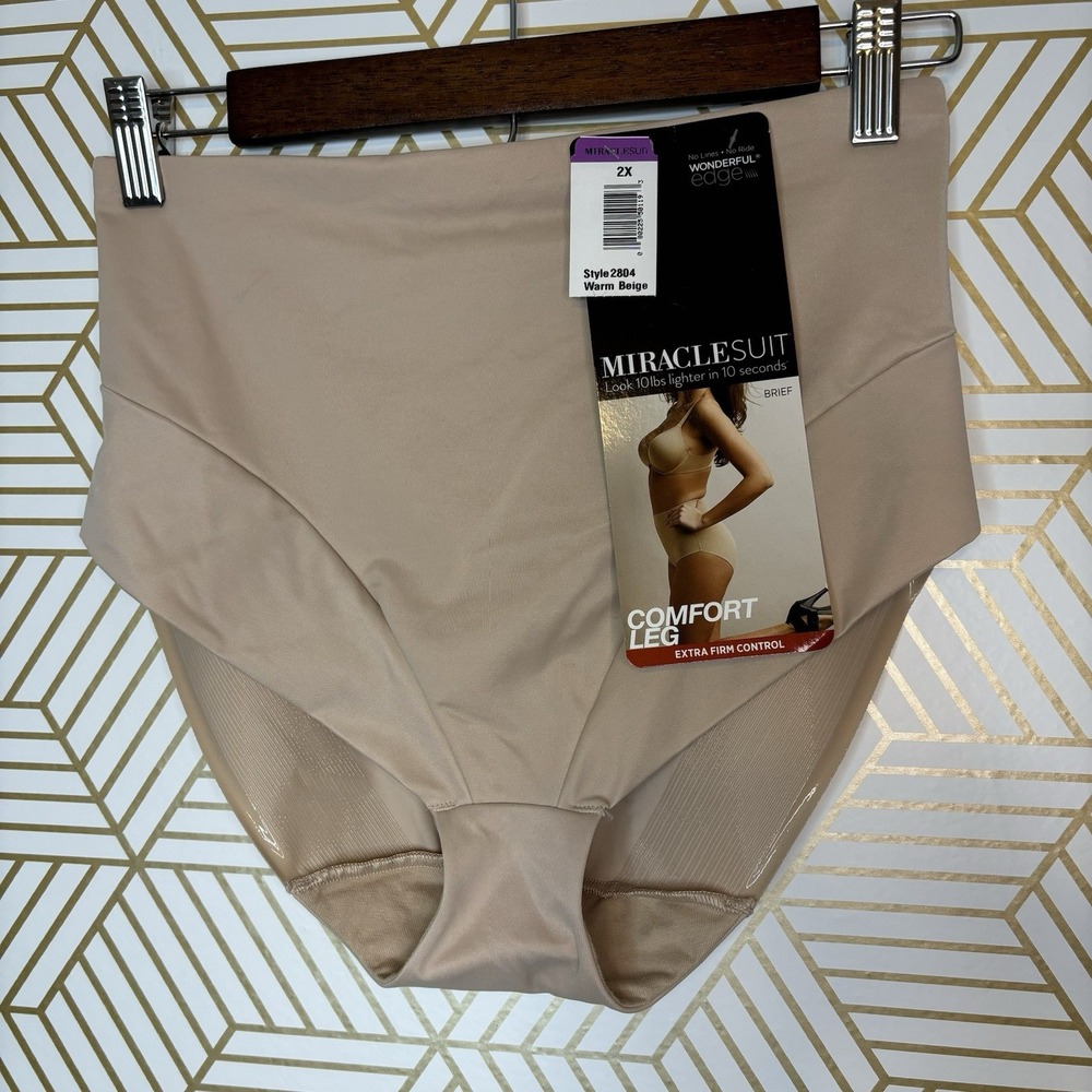 Miraclesuit 2X Shapewear High Waist Brief with Wonder Edge Warm Beige 2804 NWT